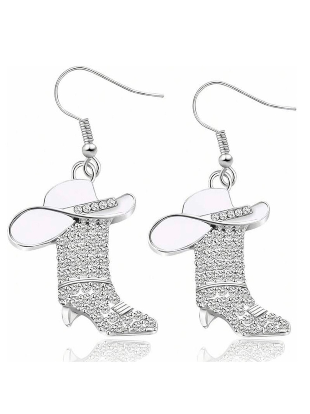 Sparkling Western Boot & Hat Drop Earrings Cowgirl Cowboy Rhinestone Rodeo E28